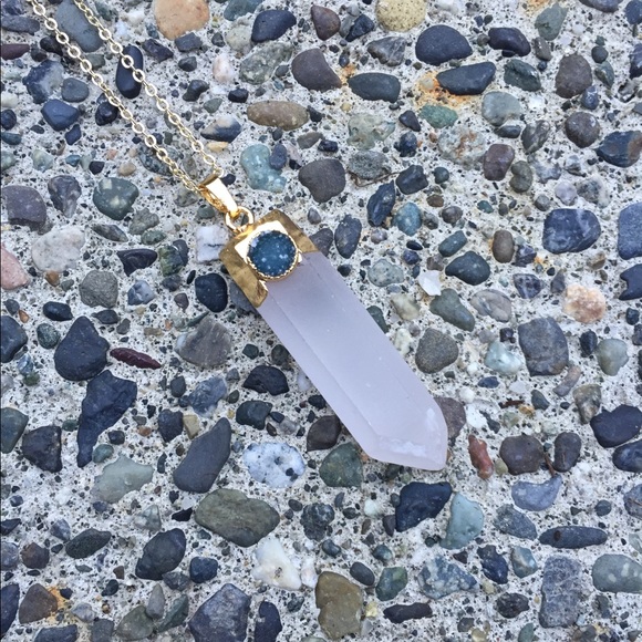 2X HP 18K Gold Plated Quartz & Blue Druzy - Picture 5 of 7